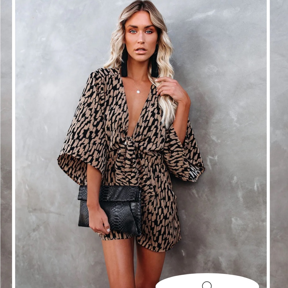 VICI SCRATCH THAT PRINTED POCKETED TIE ROMPER - CAMEL